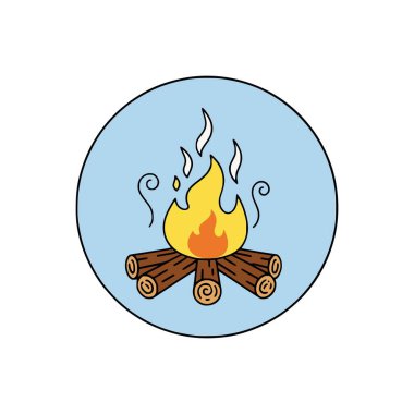 Yuvarlak kamp ateşi ikonu istiflenmiş kütükleri ve dans eden ateşi gösteriyor. Kamp gecelerini, rahatlamayı ve gökyüzünün altındaki doğal sıcaklığı temsil ediyor.