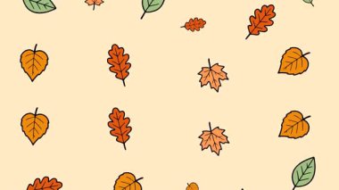 Dijital arkaplan için dağınık turuncu yeşil yapraklı renksiz sonbahar yaprakları.