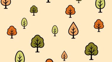 Çizgi film stili sonbahar orman deseni. Turuncu yeşil ağaçlar mevsimlik tekstil ve arka plan için mükemmel.