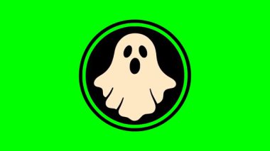 Komik çizgi film hayaleti, parlak yeşil ve siyah çemberin içinde açık ağızlı, düz korku temalı Cadılar Bayramı