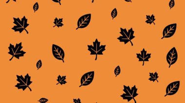 Turuncu arkaplanda koyu renk siluetleri olan sonbahar yaprağı deseni Cadılar Bayramı ve sonbahar temaları için mükemmel bir animasyon.