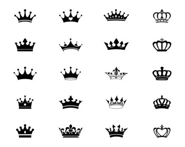 Taç simgeleri hazır. Kraliyet sembolü koleksiyonu. Crown Simgeleri Vektör İllüstrasyonuName