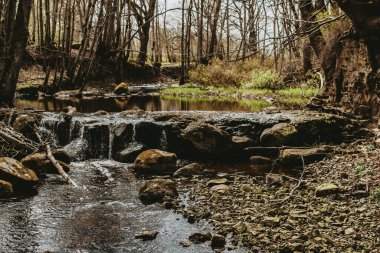 İlkbaharda Letonya 'da küçük şelaleli Ivande Nehri