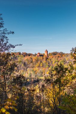 View to Medieval Turaida castle from paradise hill in Sigulda at Autumn clipart