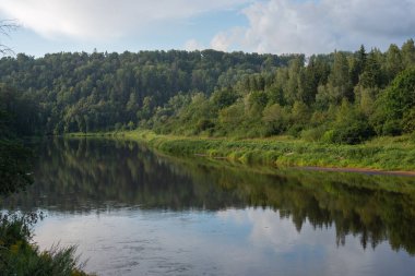 Sigulda, Letonya 'daki Gauja Nehri güneşli bir Temmuz gününde