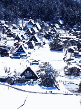 Shirakawa-go 'nun yoğun kar bölgesinin muhteşem manzarası.