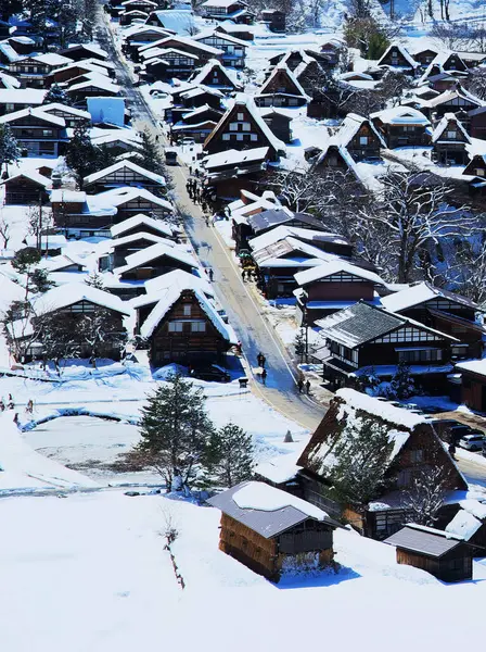 Shirakawa-go 'nun yoğun kar bölgesinin muhteşem manzarası.