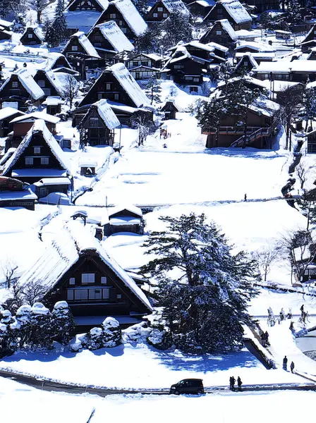 Shirakawa-go 'nun yoğun kar bölgesinin muhteşem manzarası.