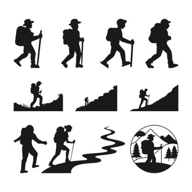 Cricut için Yürüyüş SVG Dosyaları, Yürüyüş Vektörü Silueti, Hiker Silueti, Yürüyüş Gezisi Açık Hava İnsanları Silüeti Çizimi