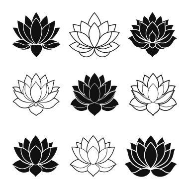 Lotus Çiçeği Simgeleri Ayarlandı, Lotus Çiçeği Vektörleri Siluet Resimleri