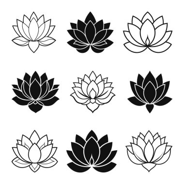 Lotus Çiçeği Simgeleri Ayarlandı, Lotus Çiçeği Vektörleri Siluet Resimleri