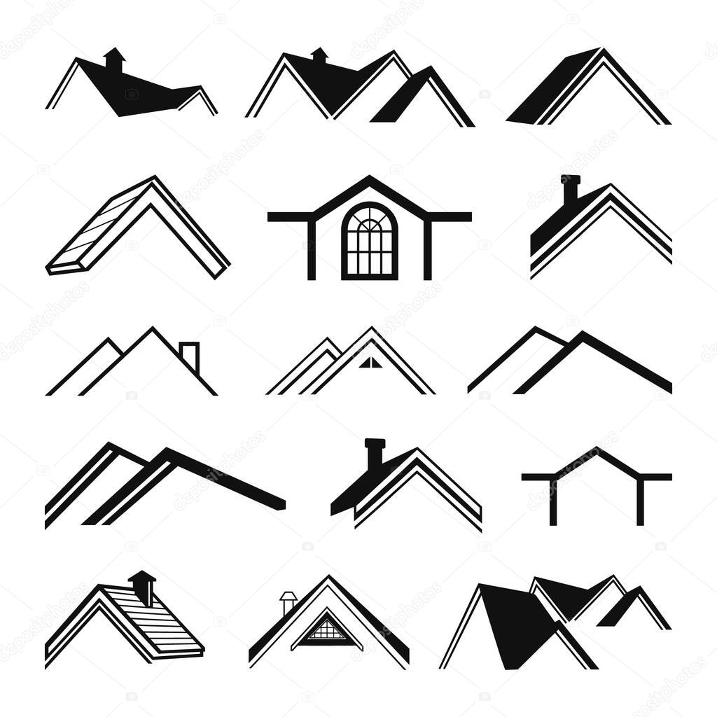 Roof House Icons Set, roof houses Vector Silhouette Illustration