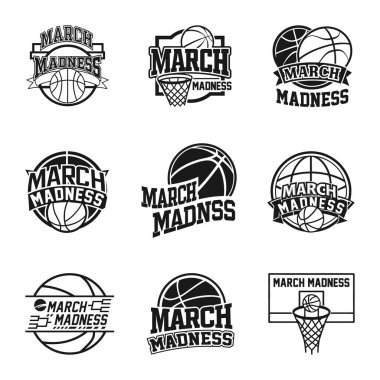 March Madness Basketball Logos, March Madness Basketball Icons, Basketball Vector Silhouette Illustration