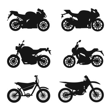 Motorcycle Vector isolated Silhouettes, motorbike Icons Set Illustration