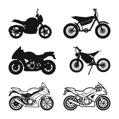 Motorcycle Vector isolated Silhouettes, motorbike Icons Set Illustration