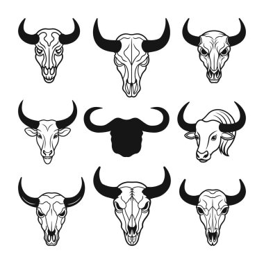 Bufalo kafatasları, Siluet Bufalo boynuzu, boynuzlu bir boğa kafatası seti