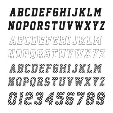 Yarış Alfabesi ve Numaralar SVG, Yazı Tipi Alfabe Silueti Çeşitli Biçim ve Damga Tahtaları