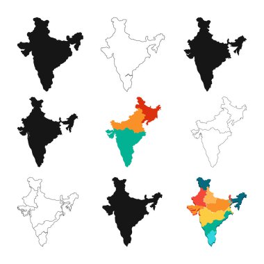 Hindistan haritası siluet çizimi. Hindistan 'ın dünya geçmişi izole edilmiş. Hindistan haritaları