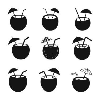 Hindistan cevizi suyu kokteyli saman şemsiyesi Vektör SVG silueti