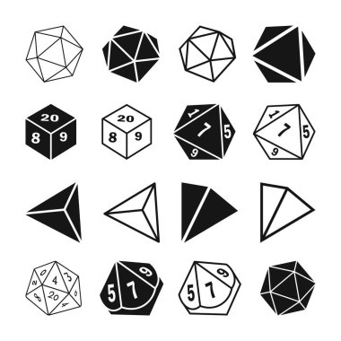 Polyhedral Dice Set Silueti, 20 kenarlı zar silueti D20 Dice Isometric SVG, Dnd dice Svg, D4, D6, D8, D10, D12, D20,