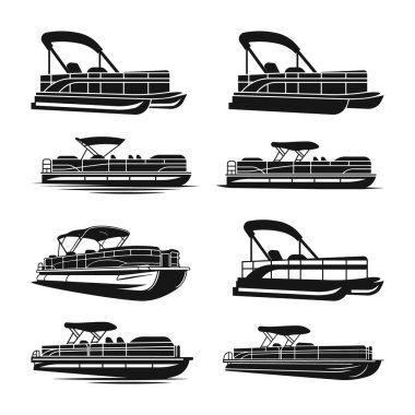 Pontoon Boat Set Siluetleri, Pontoon Bot SVG Dosyası, Lake Life Silhouette