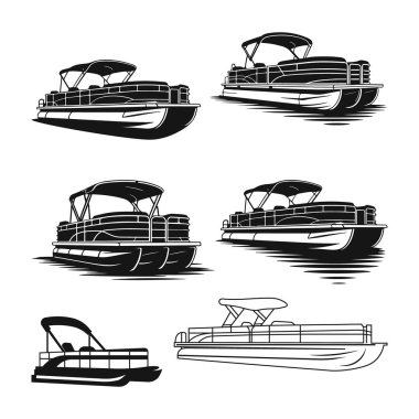 Pontoon Boat Set Siluetleri, Pontoon Bot SVG Dosyası, Lake Life Silhouette