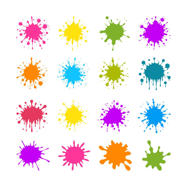 Черные чернила, брызги и тушь. Формы пятен и брызг краски, значок капли жидкости и плоские брызги.