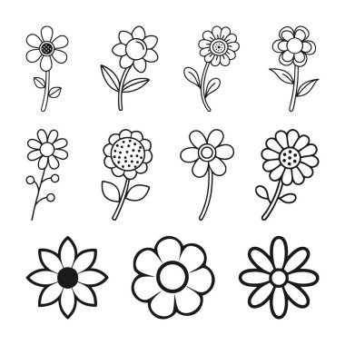 Özet çiçek svg, özet çiçek silueti, Siyah ve Beyaz Çiçek Özetleri Koleksiyonu