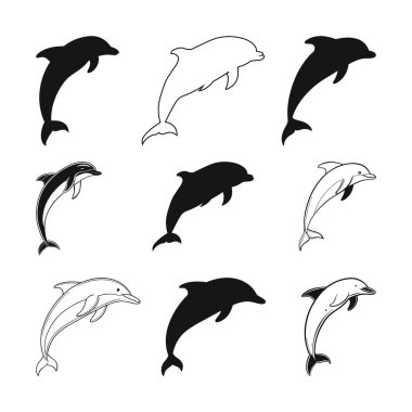 Yunus siluetleri Vektör, dinamik duruş, yunus silueti, yunus silueti,