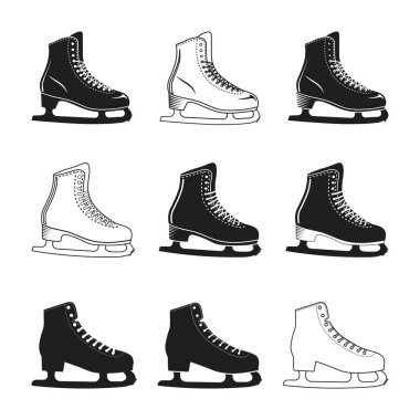 Artistik Patinaj Ayakkabıları SVG, Artistik Patinaj Çizme Seti Silueti, Buz Patenleri Simge Silüetleri Vektör Resimleri