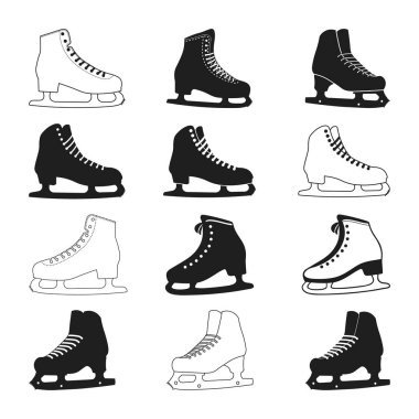 Artistik Patinaj Ayakkabıları SVG, Artistik Patinaj Çizme Seti Silueti, Buz Patenleri Simge Silüetleri Vektör Resimleri