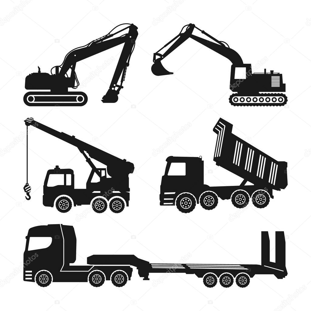 Construction Truck Silhouette bundle, construction trucks SVG bundle, Construction Vehicles Silhouette Set, Mobile crane, Excavator Construction SVG cut files Cricut