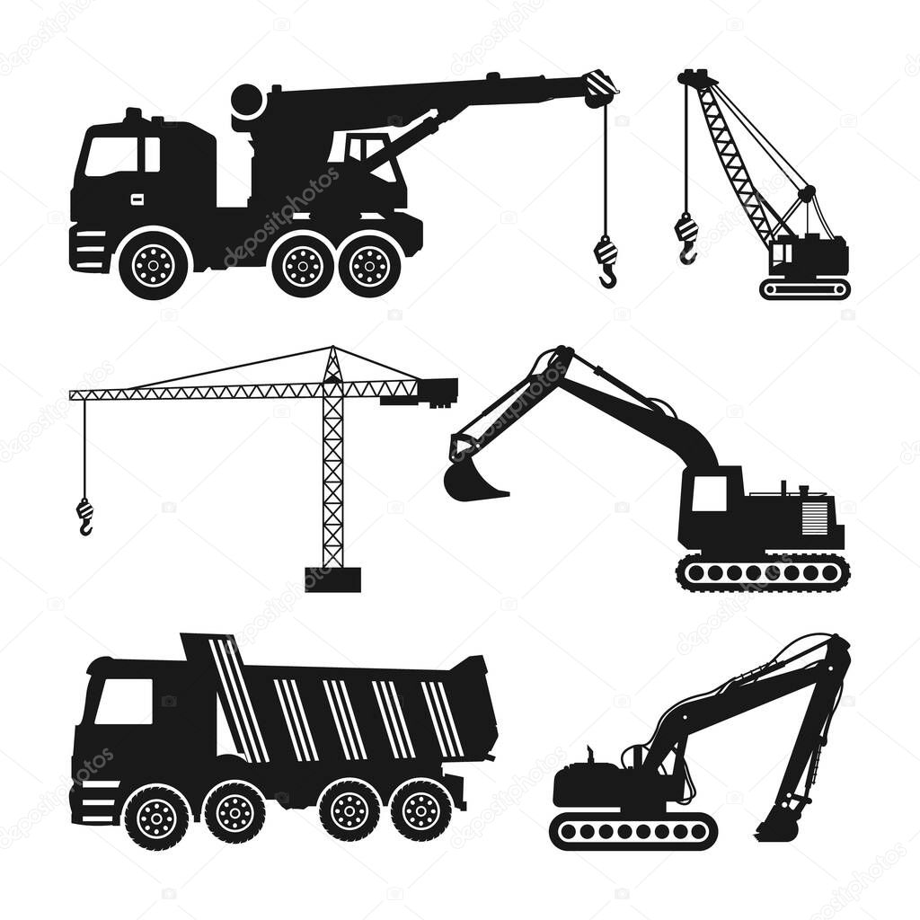 Construction Truck Silhouette bundle, construction trucks SVG bundle, Construction Vehicles Silhouette Set, Mobile crane, Excavator Construction SVG cut files Cricut