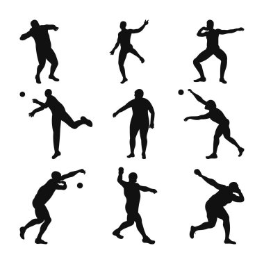 Atış Atıcısı Atletler Siluet Koleksiyonu, Vektör kümesi Resimleri beyaz arkaplanda izole edildi.