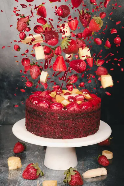 Lezzetli Pastanın Üzerinde Uçan İçindekiler