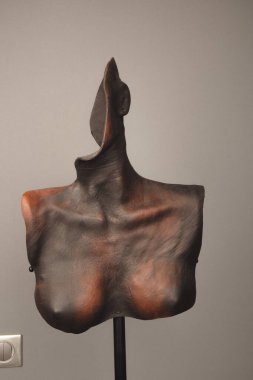 Tamamen deri, ayrıntılı işçilik ve organik dokudan yapılmış eşsiz bir heykel..