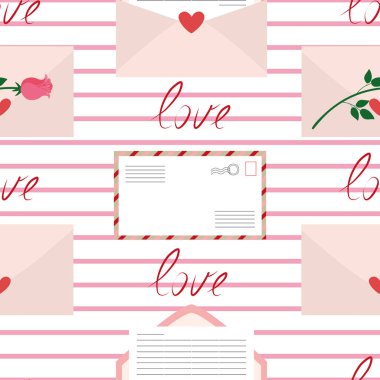 Sevgililer Günü 'nde zarflar, güller ve kalplerle kusursuz bir düzen. Klasik romantik arkaplan