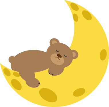 Oyuncak ayı Ay 'da çizgi film tarzında uyuyor.