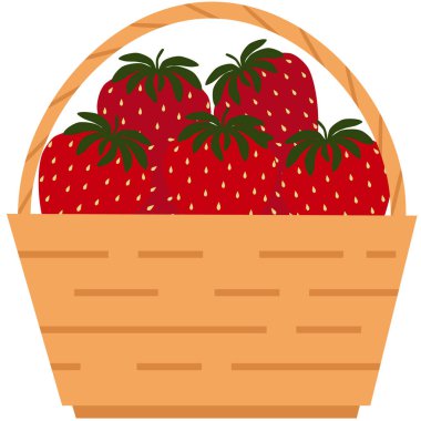 Çizgi film tarzında çilekli saman sepetinin vektör çizimi