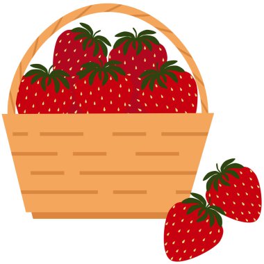 Çizgi film tarzında çilekli saman sepetinin vektör çizimi