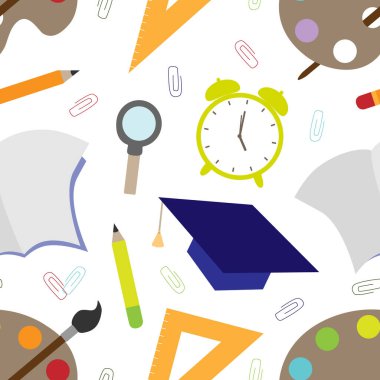 Çizgi film tarzında kırtasiyeyle okul tasarımına dönmek için vektörsüz desen