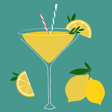 Limoncello sprey kokteyl klipsi sanatı. Bardakta limon kokteyli