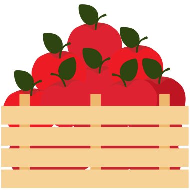 Kırmızı elma ile ahşap kutu