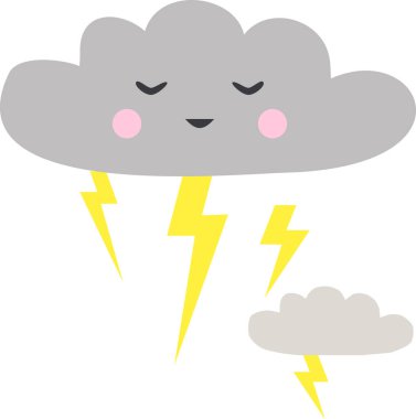 Çizgi film tarzında sevimli gök gürültüsü ve bulut. Hava tahmini simgesi