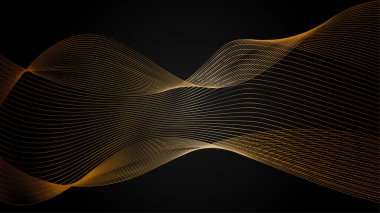 Parlak Altın Lüks Dalga Çizgisi Sanat Tasarımı Elementi Kara Arkaplan