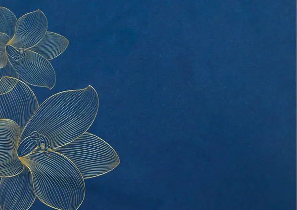 Altın çiçekli lüks mavi arkaplan tasarımı 