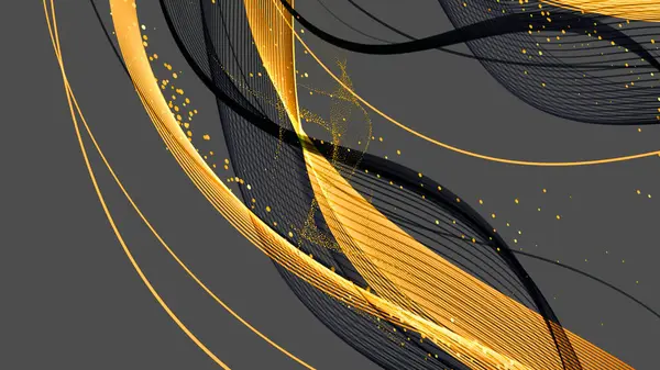Soyut Siyah Arkaplan Altın ve Kara Dalgalı Çizgiler ve Altın Parıltılı Moda Arkaplanı
