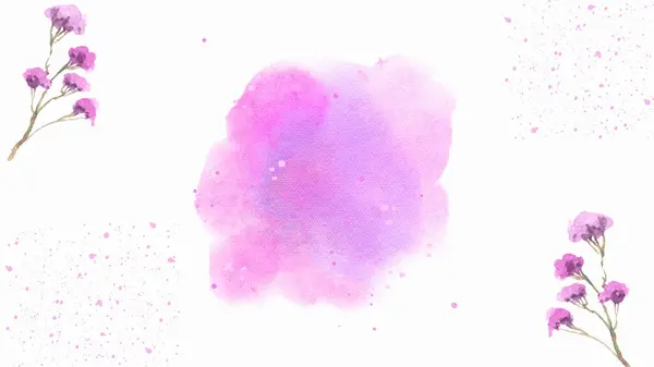 Beyaz arka planda pembe ve mor suluboya çiçekleri