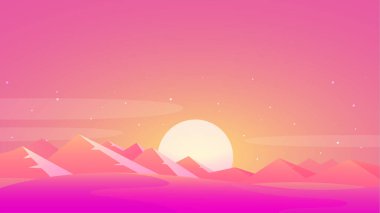 Dağların arkasından yükselen soyut güneş arka plan tasarımı