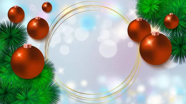 soyut yeni yıl yeşil yapraklı ve kırmızı toplu arka plan tasarımı